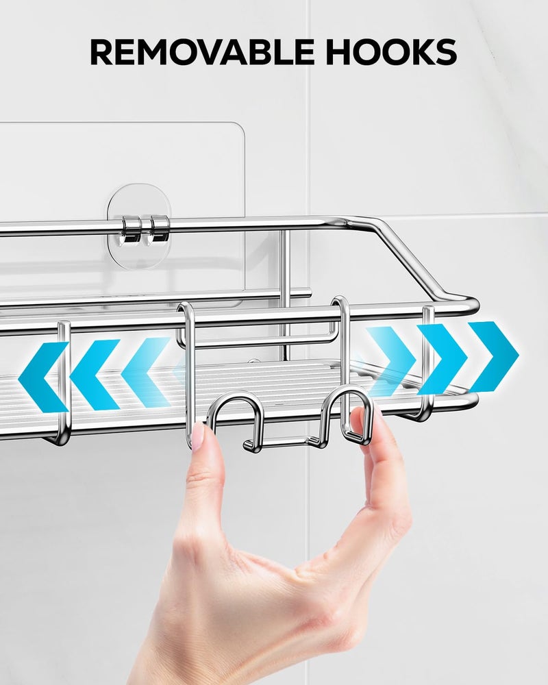 Nieifi Shower Caddy Shelf Storage Rack Adhesive Without Drilling Stainless Steel with Hooks for Washroom, Lavatory, Restroom, Toilet, Bathroom, Kitchen - 2 Pack Bronze - Image 4